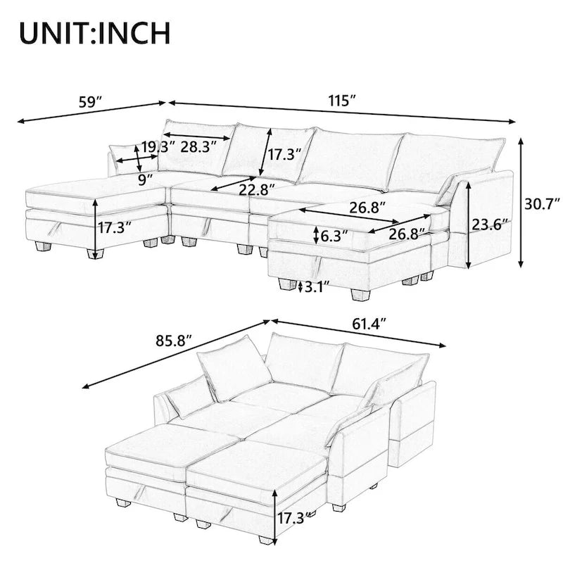 Merax U-Shape Convertible Modular Sectional Sofa Bed with Reversible Chaise