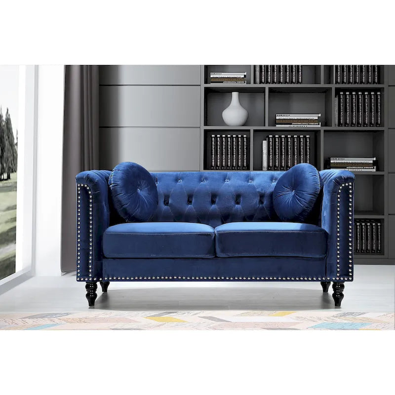 Velvet Kittleson Nailhead Chesterfield Loveseat