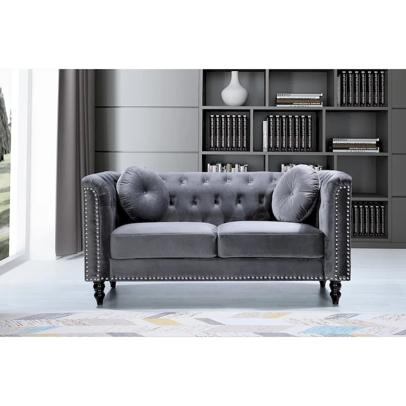 Velvet Kittleson Nailhead Chesterfield Loveseat