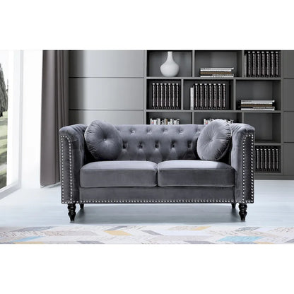 Velvet Kittleson Nailhead Chesterfield Loveseat