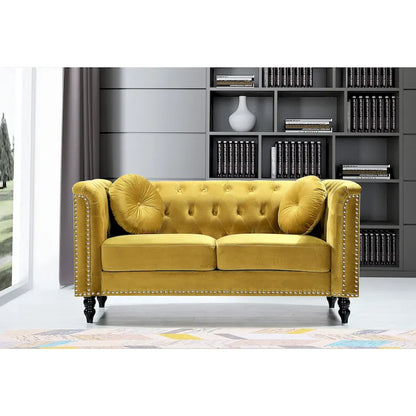 Velvet Kittleson Nailhead Chesterfield Loveseat