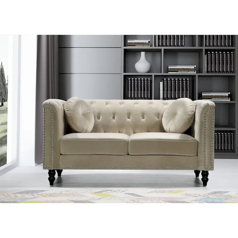 Velvet Kittleson Nailhead Chesterfield Loveseat