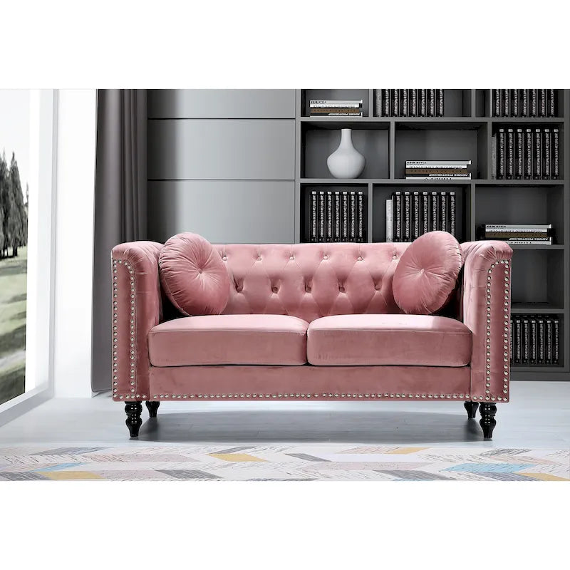 Velvet Kittleson Nailhead Chesterfield Loveseat