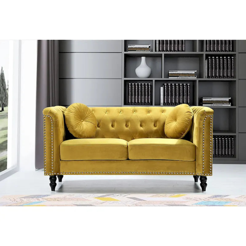 Velvet Kittleson Nailhead Chesterfield Loveseat