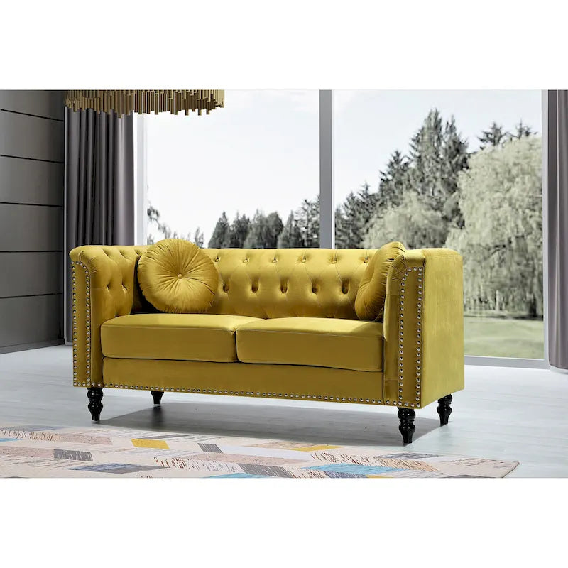 Velvet Kittleson Nailhead Chesterfield Loveseat