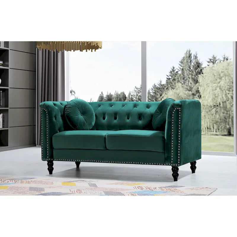 Velvet Kittleson Nailhead Chesterfield Loveseat
