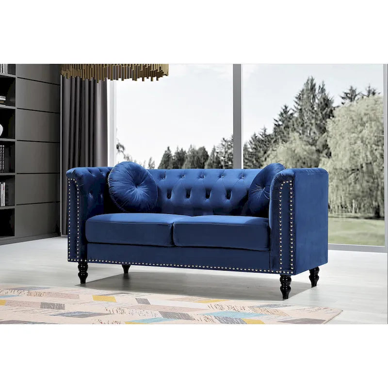 Velvet Kittleson Nailhead Chesterfield Loveseat
