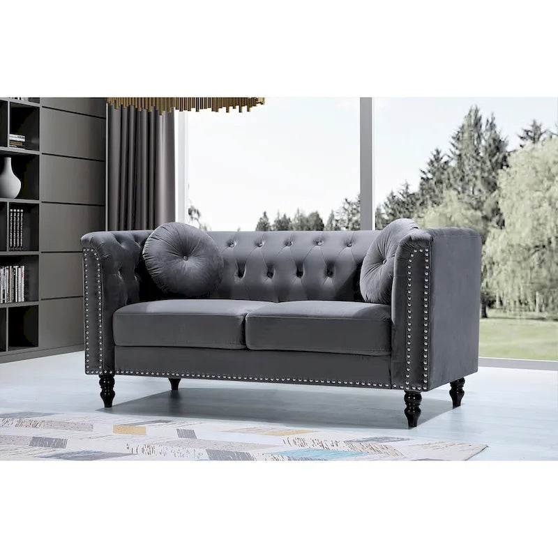 Velvet Kittleson Nailhead Chesterfield Loveseat