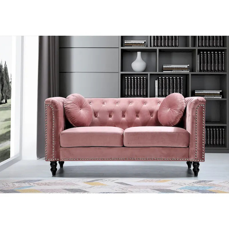 Velvet Kittleson Nailhead Chesterfield Loveseat