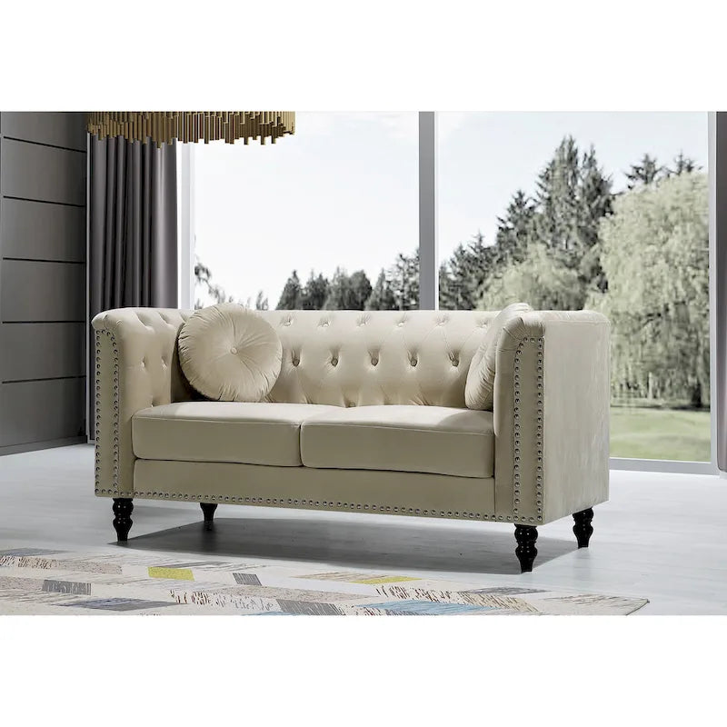 Velvet Kittleson Nailhead Chesterfield Loveseat