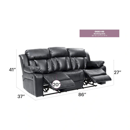 Daria 85 in. W Flared Arm Faux Leather Straight Reclining Sofa - 37L x 85W x 41H