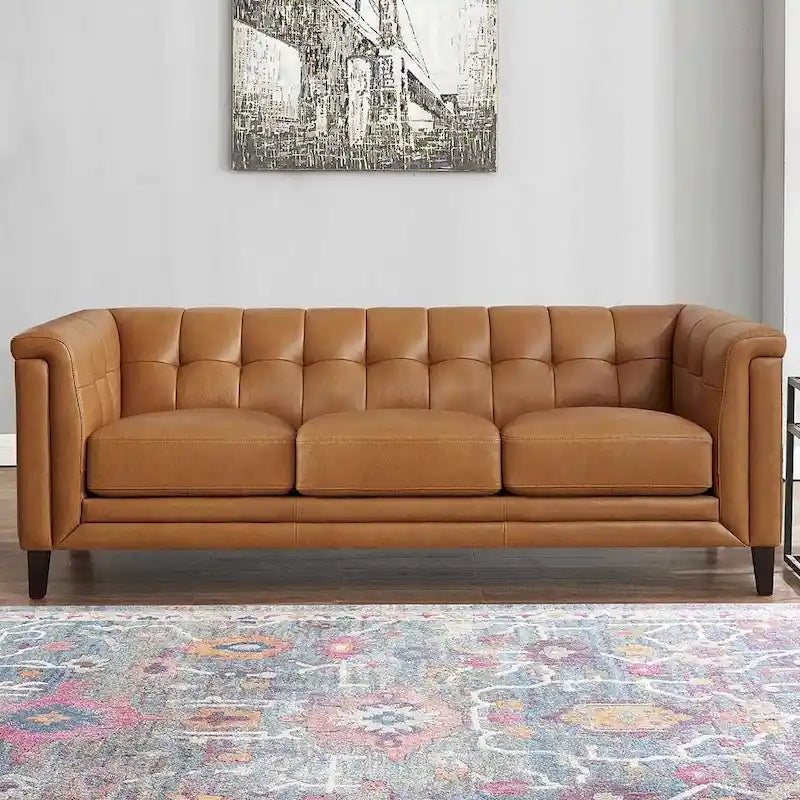 Hydeline Arvo Top Grain Leather Sofa Couch with Feather, Memory Foam and Springs