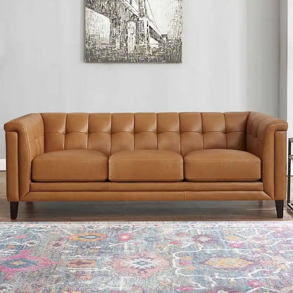 Hydeline Arvo Top Grain Leather Sofa Couch with Feather, Memory Foam and Springs