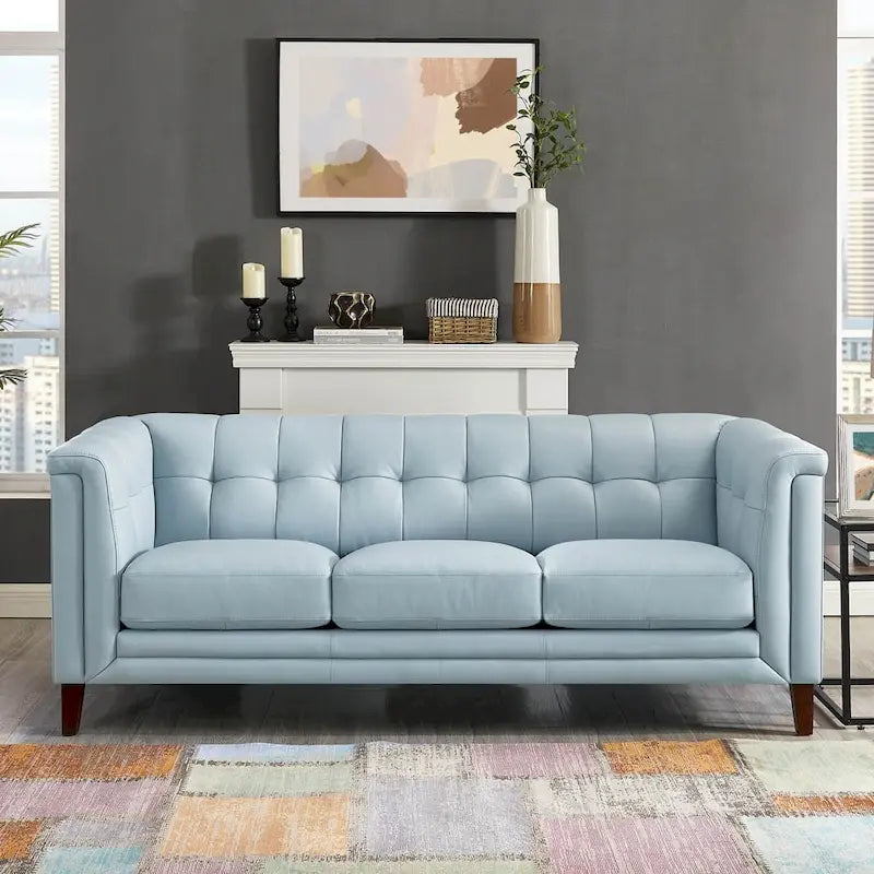 Hydeline Arvo Top Grain Leather Sofa Couch with Feather, Memory Foam and Springs