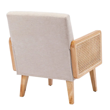 Rattan Armrest Fabric Upholstered Accent Chair