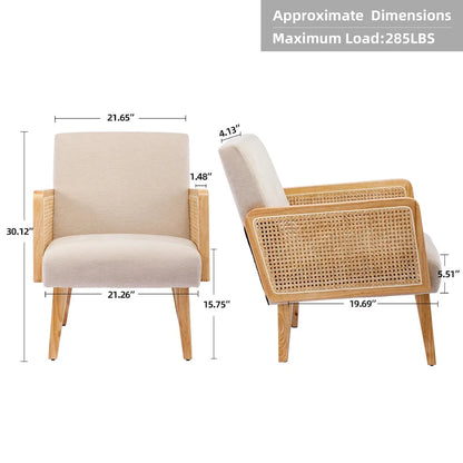 Rattan Armrest Fabric Upholstered Accent Chair