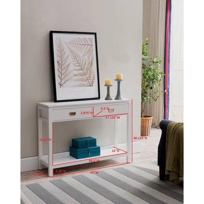 Console Sofa Table With Storage Shelf / 2 Drawers, White