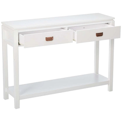 Console Sofa Table With Storage Shelf / 2 Drawers, White