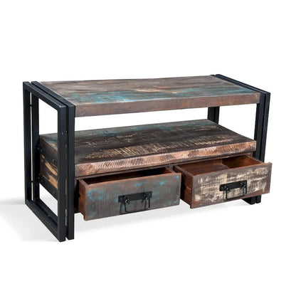 Handmade Old Reclaimed Wood TV Cabinet with Double Drawers (India) - 41 x 15.75 x 23.5