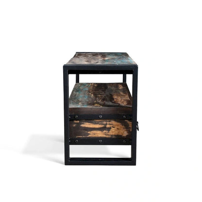 Handmade Old Reclaimed Wood TV Cabinet with Double Drawers (India) - 41 x 15.75 x 23.5