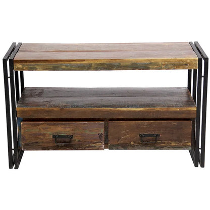 Handmade Old Reclaimed Wood TV Cabinet with Double Drawers (India) - 41 x 15.75 x 23.5