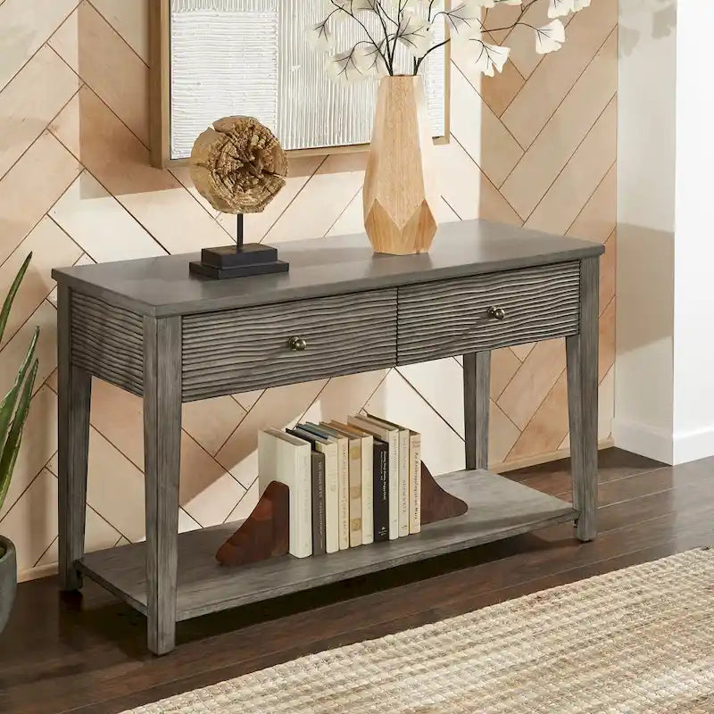 Coober Antique Grey Finish Grey Fiber Cement Sofa Table with Shelf by iNSPIRE Q Modern