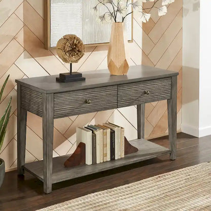 Coober Antique Grey Finish Grey Fiber Cement Sofa Table with Shelf by iNSPIRE Q Modern