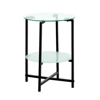 2-layer Round Tempered Glass End Table/Coffee Table with Iron Frame