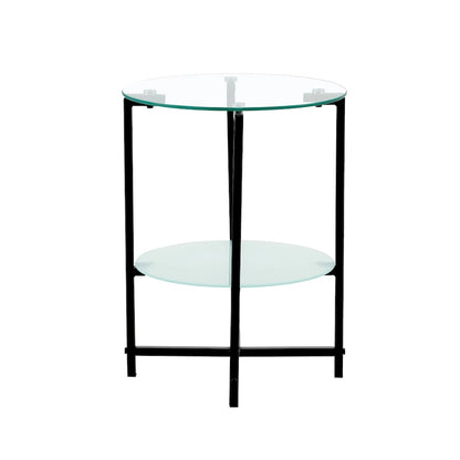 2-layer Round Tempered Glass End Table/Coffee Table with Iron Frame