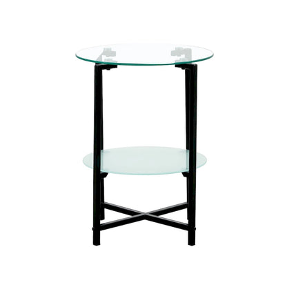 2-layer Round Tempered Glass End Table/Coffee Table with Iron Frame