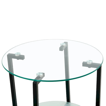 2-layer Round Tempered Glass End Table/Coffee Table with Iron Frame