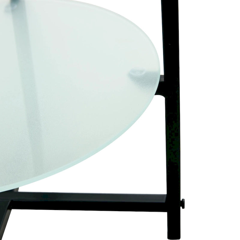 2-layer Round Tempered Glass End Table/Coffee Table with Iron Frame