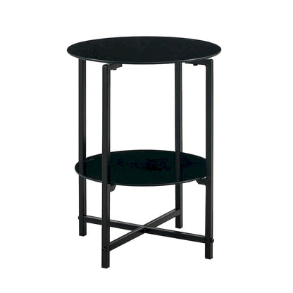 2-layer Round Tempered Glass End Table/Coffee Table with Iron Frame