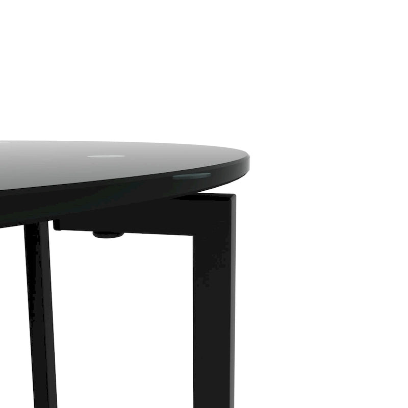 2-layer Round Tempered Glass End Table/Coffee Table with Iron Frame