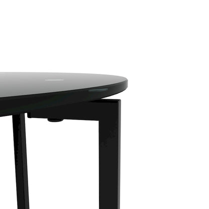 2-layer Round Tempered Glass End Table/Coffee Table with Iron Frame