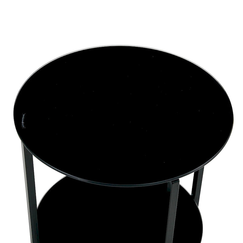 2-layer Round Tempered Glass End Table/Coffee Table with Iron Frame