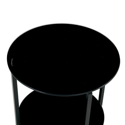 2-layer Round Tempered Glass End Table/Coffee Table with Iron Frame