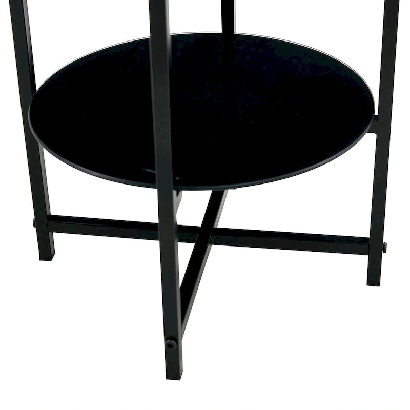 2-layer Round Tempered Glass End Table/Coffee Table with Iron Frame
