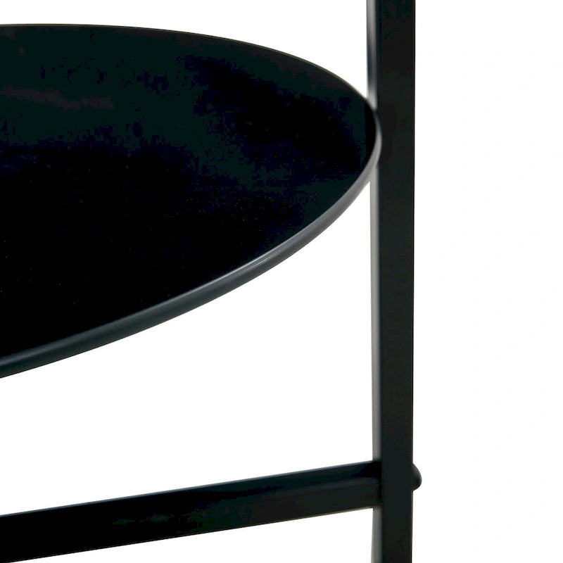 2-layer Round Tempered Glass End Table/Coffee Table with Iron Frame