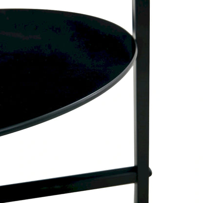 2-layer Round Tempered Glass End Table/Coffee Table with Iron Frame
