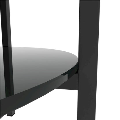 2-layer Round Tempered Glass End Table/Coffee Table with Iron Frame