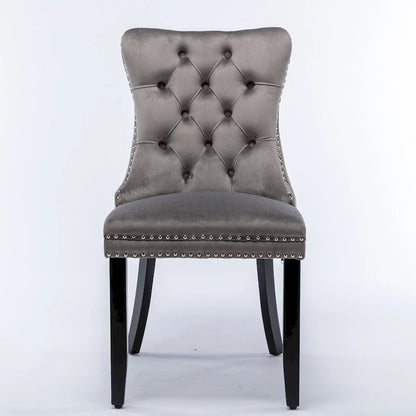 Modern Set of 2 Velvet Tufted Dining Chair with Wood Legs and Nailhead Trim