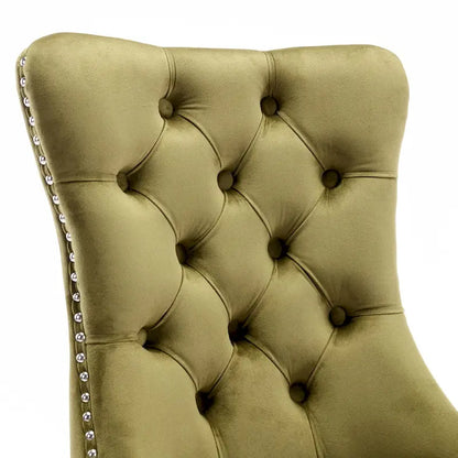 Modern Set of 2 Velvet Tufted Dining Chair with Wood Legs and Nailhead Trim