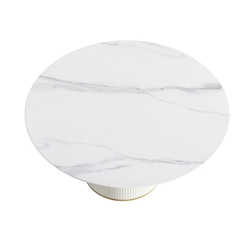Round PU Pedestal Dining Table Faux Marble Dining Table