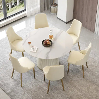 Round PU Pedestal Dining Table Faux Marble Dining Table