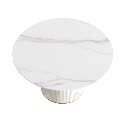 Round PU Pedestal Dining Table Faux Marble Dining Table