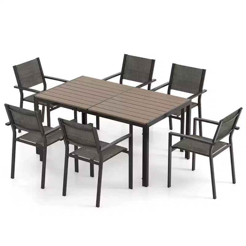 Costway Ensemble repas de jardin 7 pièces avec 6 chaises empilables et grande table rectangulaire