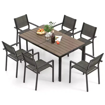Costway Ensemble repas de jardin 7 pièces avec 6 chaises empilables et grande table rectangulaire