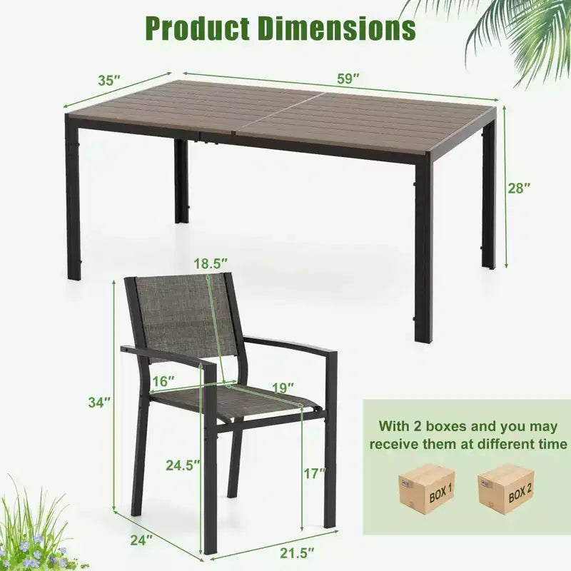 Costway Ensemble repas de jardin 7 pièces avec 6 chaises empilables et grande table rectangulaire