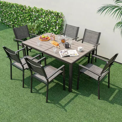 Costway Ensemble repas de jardin 7 pièces avec 6 chaises empilables et grande table rectangulaire